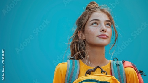 teenager sport woman with sport bag over isolated background and looking upimage illustration photo