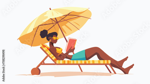 Black woman reading book on aise longue on summer