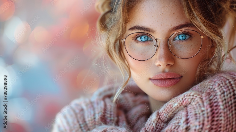 photo of pretty cheerful smart lady arm touch glasses toothy smile look empty space isolated on pink color backgroundimage illustration photo of pretty cheerful smart lady arm touch glasses toothy smile look empty space isolated on pink color backgroundimage illustration