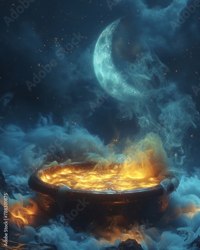 Witch s Brew, cauldron bubble, potion s surface in moonlit concoction, close up alchemy, nights potion, magical mixture 