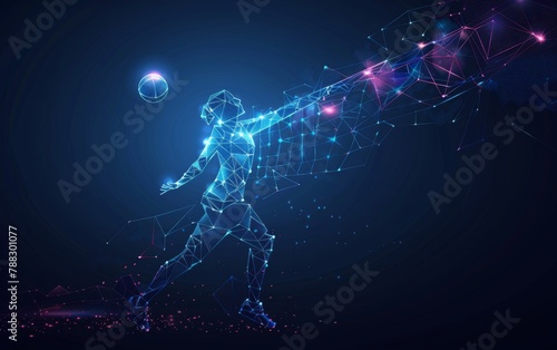 Abstract silhouette of volleyball game on blue background. Volleyball player hits the ball. Vector illustration © MUS_GRAPHIC