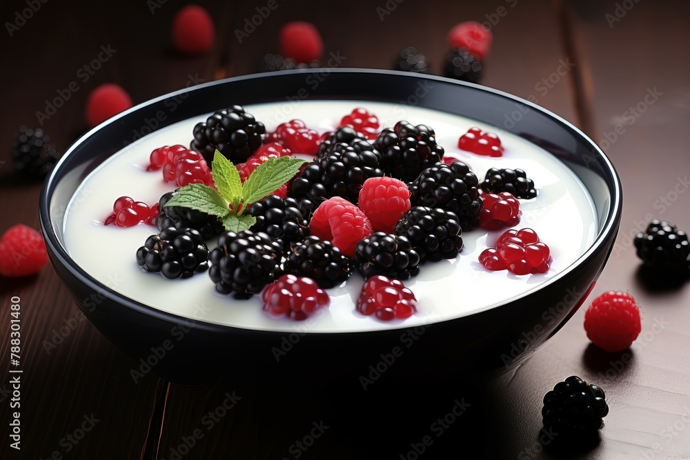 Delectable Milk pudding berry. Organic dessert tasty. Generate Ai Delectable Milk pudding berry. Organic dessert tasty. Generate Ai