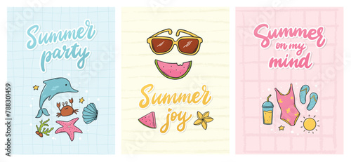summer card, banners, posters collection decorated with lettering quotes and doodles. EPS 10