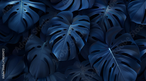 Abstract blue leaves background natural pattern, Wild flowers and leaves background, low key dark photo, classic blue trend color,Full Frame of Green Leaves Texture Background, tropical leaf