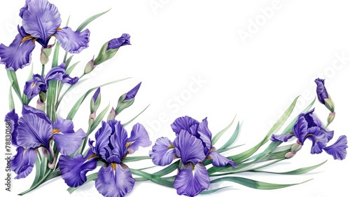 Isolated iris flowers with white background - A realistic illustration of beautiful iris flowers isolated on a pristine white background showcasing their intricate details
