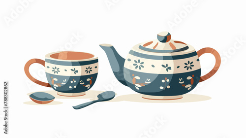 Ceramic tea cups and pot Porcelain teapot and teacup photo
