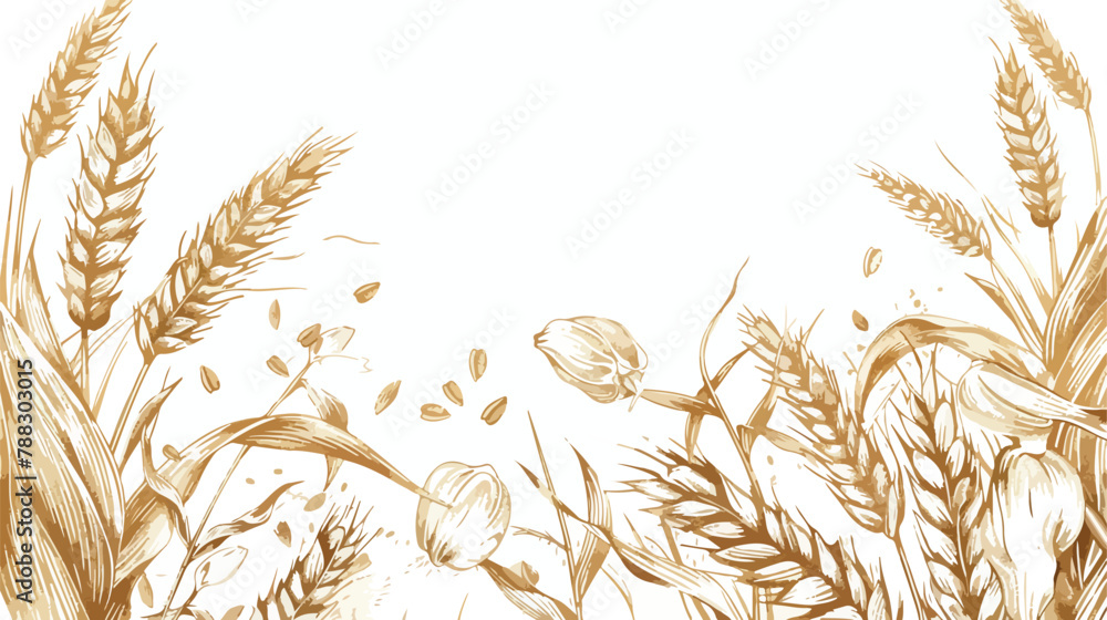 Cereal crops banner design Organic grain food flakes - obrazy, fototapety, plakaty 