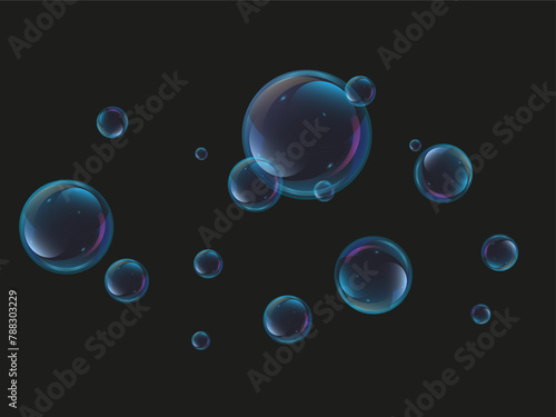 Realistic soap bubbles. Flying bright colorful bubbles