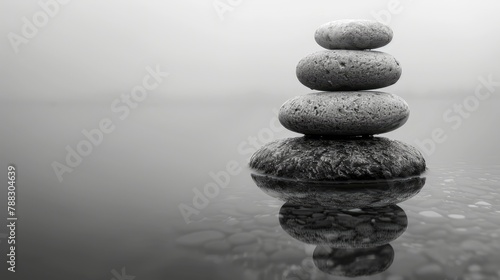 award winning photography of balanced stones in water minimalism long time exposure desaturated mm lensphoto illustration photo