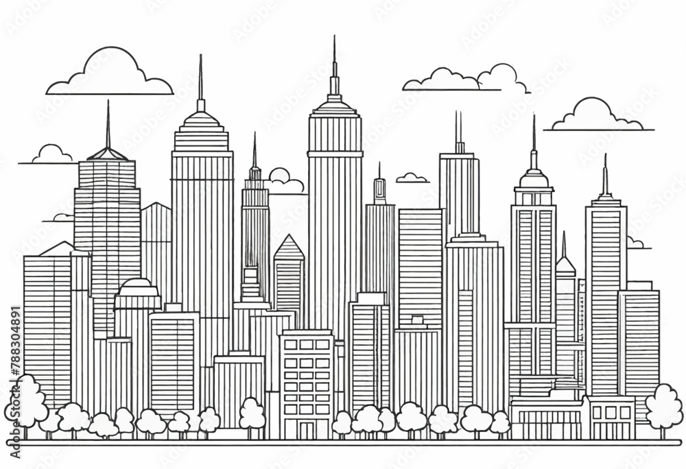 Minimalist Doodle of Continuous Line City Building in Vector Illustration