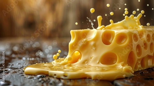 splash of cheese with drip and melting sauce splashing isolated on transparent jpeg background cheese slice with liquid swirl ingredients for making foodphoto illustration photo