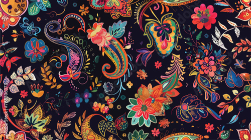 Colorful Persian paisley seamless pattern with buta 