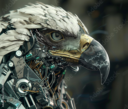 cybernetics eagle head robotics metallic, futuristic photo