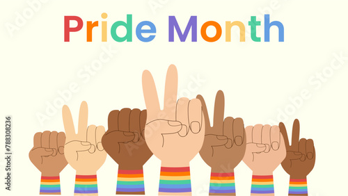 LGBTQ pride month social media, web banner with hands 