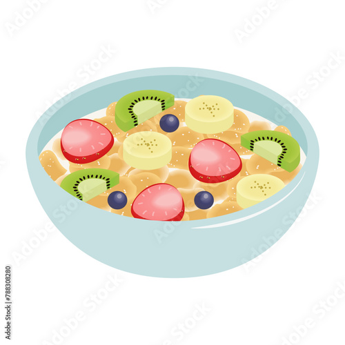 フルーツをトッピングしたコーンフレーク