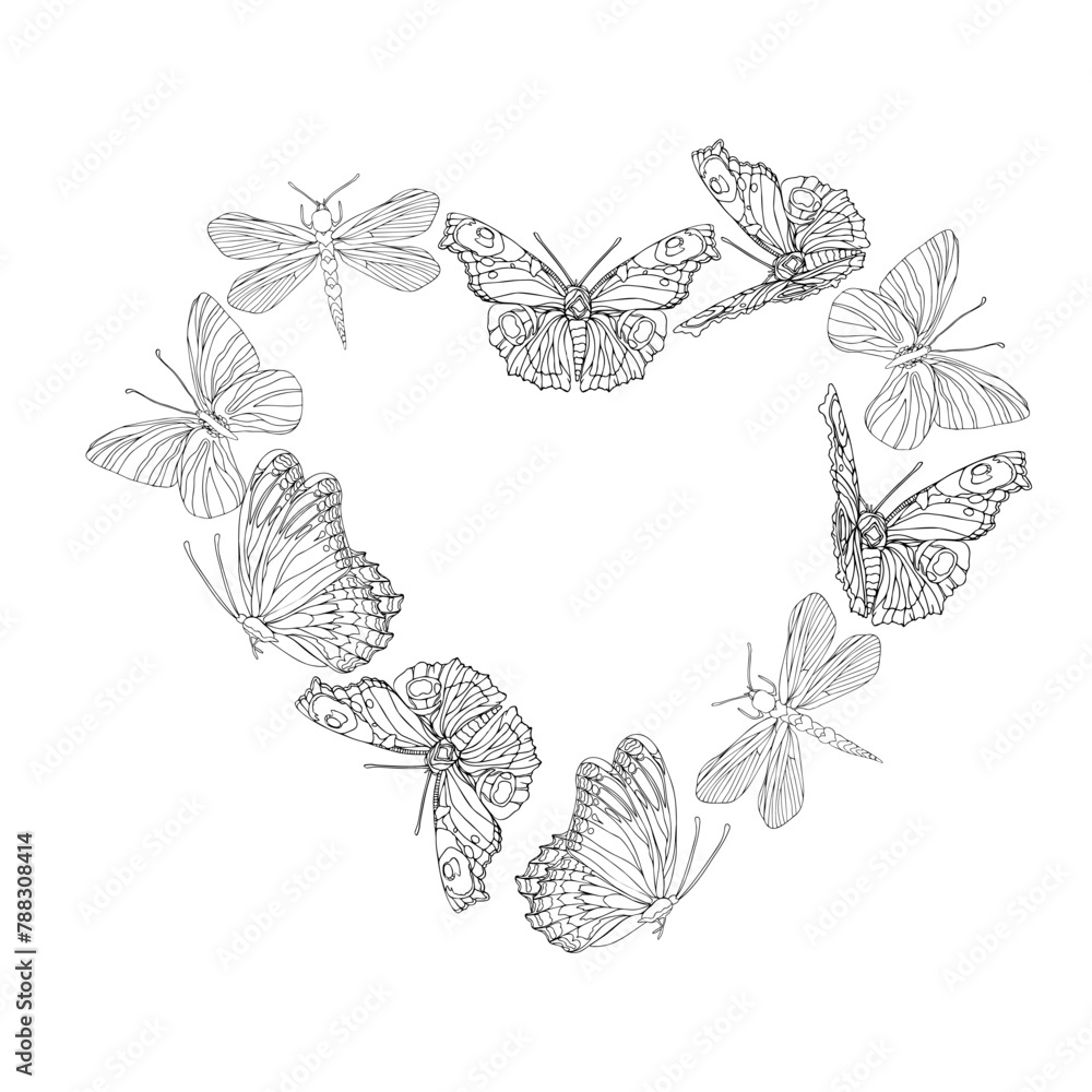 A heart with butterflies drawn around it A heart with butterflies drawn around it