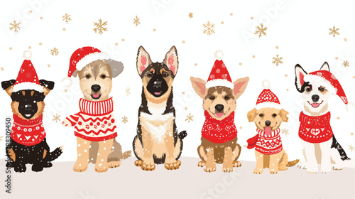 Cute dogs in sweater and santa hats cartoon illustration © Nobel