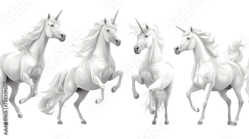 Realistic White Unicorns with Different Poses Isolated on White Background  PNG File for Fantasy Designs  Hand Edited Generative AI