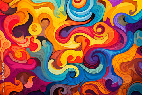 Abstract painting background featuring vibrant swirls and waves of various colors. Modern painting concept