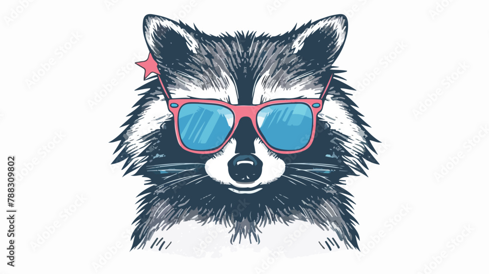 Cute funny cool raccoon in sunglasses. Comic fashion