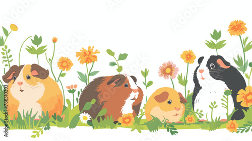 Cute guinea pigs border. Funny cavies long banner. Ad © Nobel