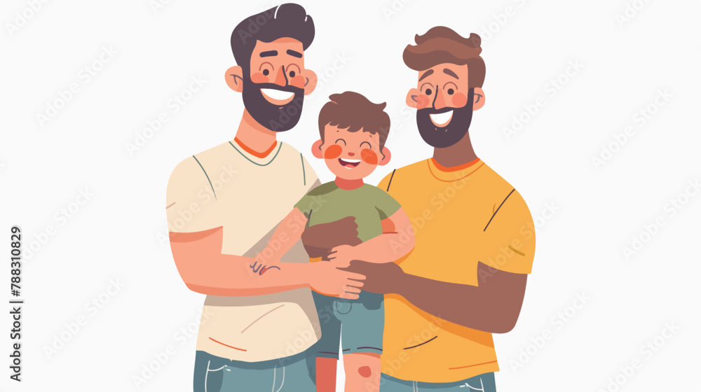 Cute homosexual family isolated on white background.