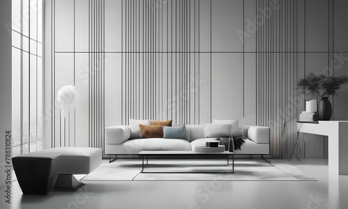 wallpaper, representing an apartment interior with its furniture. design with fine geometric shapes