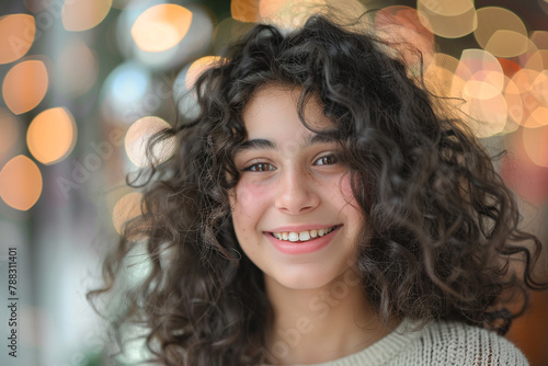 Beautiful smiling girl with a curly hairstyle