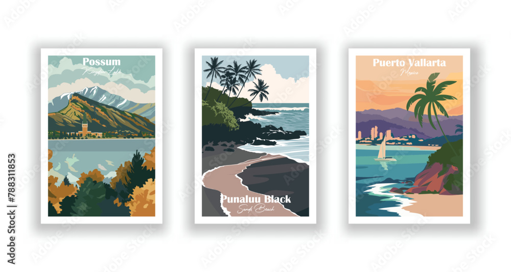 Provo, Utah, Punaluu, Black Sands Beach, Puerto Vallarta, Mexico - Vintage travel poster. Vector illustration. High quality prints