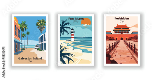 Vero Beach, Florida, Victoria, Canada, Vietnamese, Terraced Fields - Vintage travel poster. Vector illustration. High quality prints photo