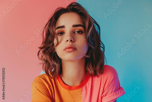 sad young woman isolated bright colors