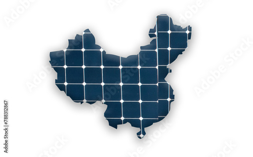 Digital composition - Map of China with photovoltaic solar panels.  photo