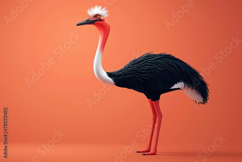 Ostrich 3d, cartoon, flat design photo