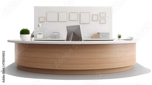 Medical Receptionist's Desk and Computer Isolated on White Background: PNG File for Healthcare Designs, Hand Edited Generative AI