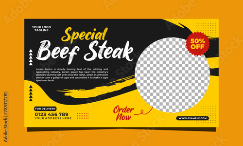 Vector of special beef steak social media landscape banner template