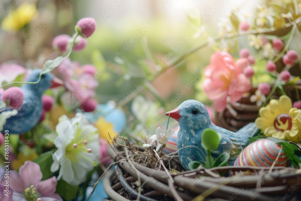 A refreshing spring scene themed around Easter, featuring thematic decorations and colors