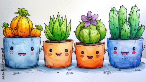 kawaii plants doodle coloring pageimage illustration photo