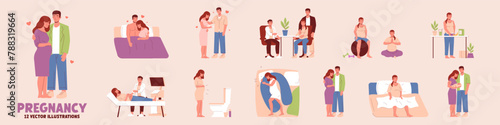 Pregnancy illustration. Pregnancy activities concept.