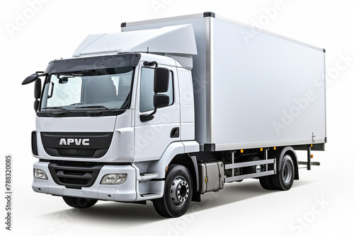 White commercial truck on a white background with a shadow on the ground. 3d rendering © Inam