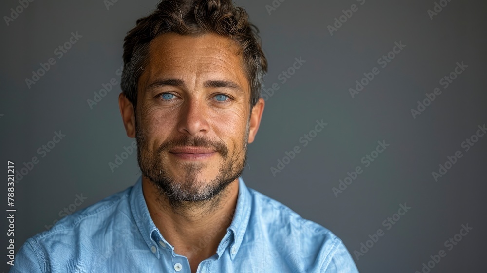 handsome smiling business man in blue shirt isolated on gray backgroundillustration handsome smiling business man in blue shirt isolated on gray backgroundillustration