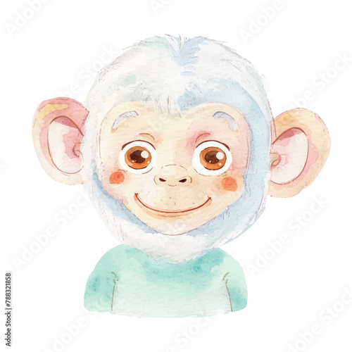 cute white hair monkey watercolor vector illustration