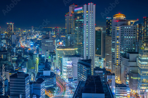 大阪駅前の高層ビルから見た大阪市街地の夜景 photo