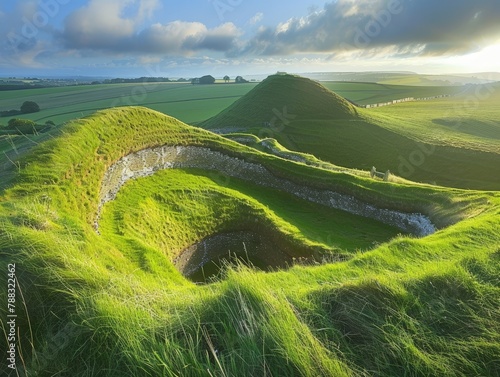 Maiden Castle, the largest Iron Age hill fort in Europe located in Dorset, UK photo