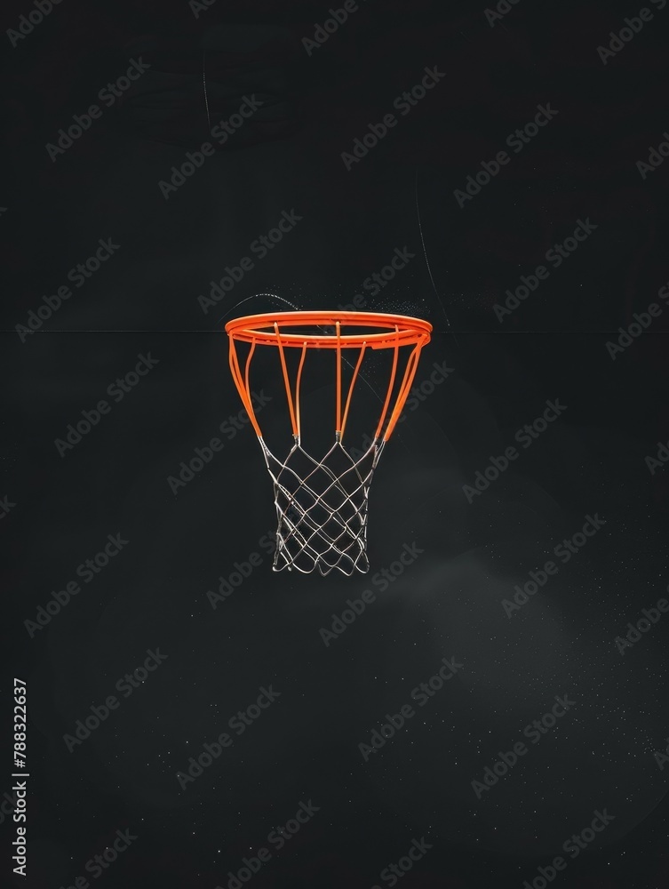 Basketball hoop glowing in the night - Mystically glowing basketball hoop against pitch-black night, representing goal pursuit and challenge in sports and life