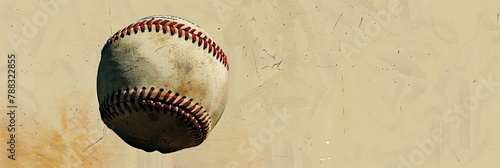 Close-up of aged baseball on textured background - This detailed image captures an old baseball with visible stitching set against a grunge textured background photo