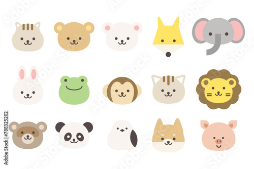 動物の顔アイコン_カラー主線なし