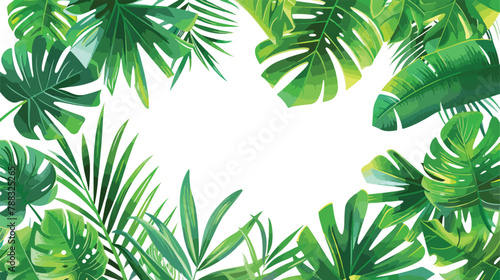 Square backdrop or background with green palm and mon photo