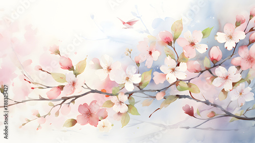 Spring Cherry Blossom Watercolor Illustration © John