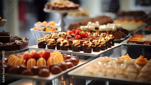 Gourmet Chocolate Desserts Assortment on Buffet Display