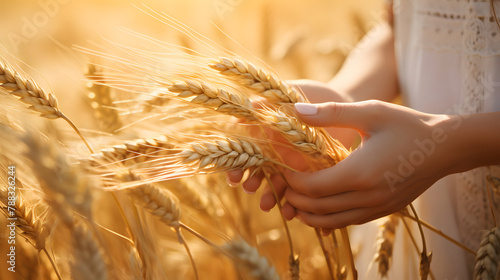 Gentle Hands Cradling Wheat Stalks in Golden Field